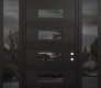 Modern Steel Front Door Diamond D5 68" x 96" black/black mirrored Glass Panel black LHI with 2 Sidelites and Transom mirrored Glass