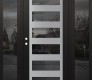 Modern Steel Front Door Diamond C9 60" x 80" black/black mirrored Glass Panel stainless steel RHI with 2 Sidelites mirrored Glass