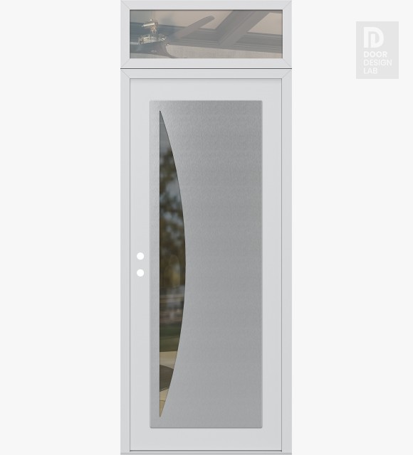 Modern Steel Front Door Diamond C13 36" x 96" white/white clear Glass Panel stainless steel RHI with Transom clear Glass