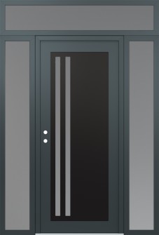 Diamond C6 64" x 96" anthracite/anthracite frosted Glass Panel black RHI with 2 Sidelites and Transom frosted Glass