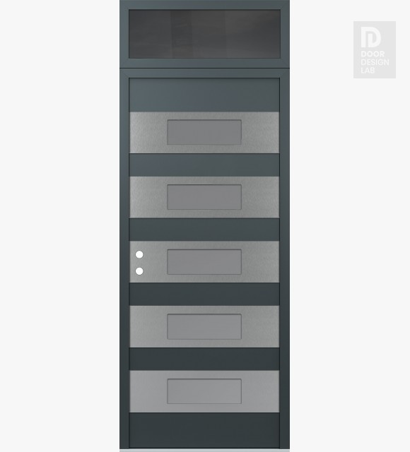 Modern Steel Front Door Diamond D5 36" x 96" anthracite/anthracite frosted Glass Panel stainless steel RHI with Transom mirrored Glass