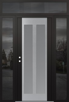 Diamond C14 68" x 96" black/white frosted Glass Panel stainless steel RHI with 2 Sidelites and Transom mirrored Glass