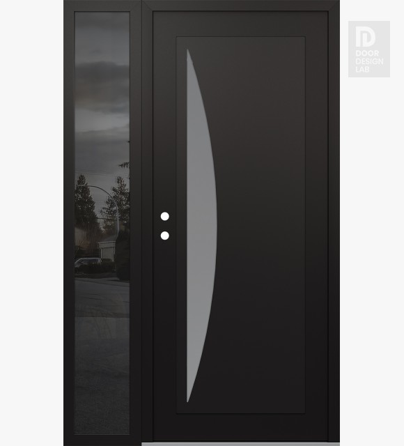 Modern Steel Front Door Diamond C13 48" x 80" black/white frosted Glass Panel black RHI with Sidelite mirrored Glass