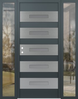 Diamond D9 68" x 80" anthracite/anthracite Frosted Glass Panel stainless steel RHI with 2 Sidelites clear Glass