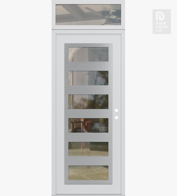 Modern Steel Front Door Diamond C9 36" x 96" white/white clear Glass Panel stainless steel LHI with Transom clear Glass