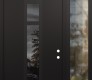 Modern Steel Front Door DIAMOND A9 48" X 96" BLACK/BLACK MIRRORED GLASS PANEL BLACK LHI WITH SIDELITE AND TRANSOM CLEAR GLASS