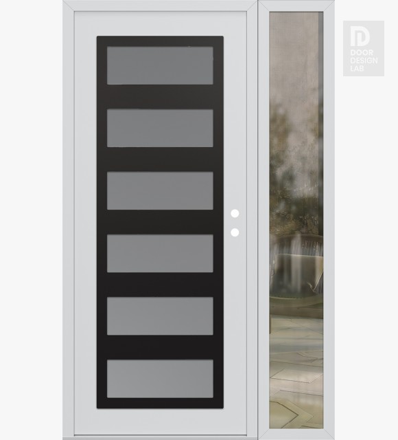 Modern Steel Front Door Diamond C9 48" x 80" white/white frosted Glass Panel black LHI with Sidelite clear Glass