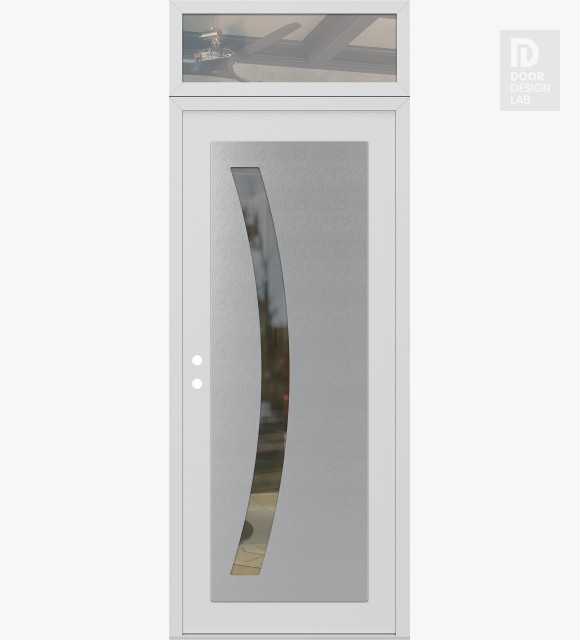 Modern Steel Front Door Diamond C4 36" x 96" white/white clear Glass Panel stainless steel RHI with Transom clear Glass