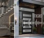 DIAMOND A8 50" X 96" BLACK/BLACK MIRRORED GLASS PANEL STAINLESS STEEL LHI WITH SIDELITE AND TRANSOM FROSTED GLASS