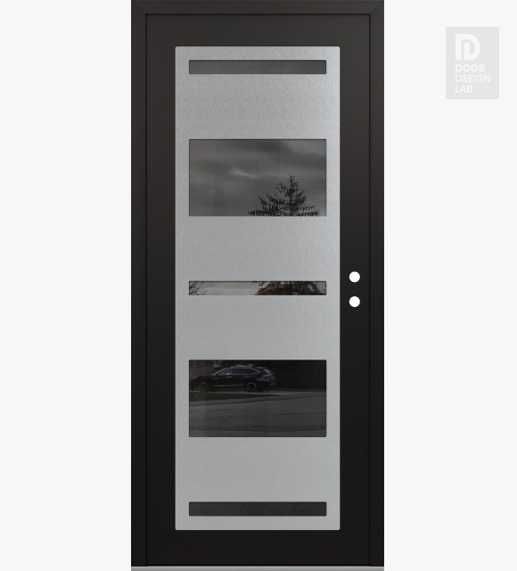 Modern Steel Front Door Diamond C10 36" x 80" black/black mirrored Glass Panel stainless steel LHI