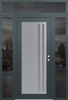 Diamond C6 64" x 96" anthracite/anthracite frosted Glass Panel stainless steel LHI with 2 Sidelites and Transom mirrored Glass