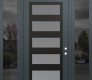 Modern Steel Front Door Diamond C9 68" x 96" anthracite/anthracite frosted Glass Panel black LHI with 2 Sidelites and Transom mirrored Glass