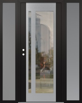 Diamond C15 64" x 80" black/black clear Glass Panel stainless steel RHI with 2 Sidelites frosted Glass