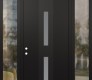 Modern Steel Front Door DIAMOND A6 68" X 96" BLACK/WHITE FROSTED GLASS PANEL BLACK RHI WITH 2 SIDELITES AND TRANSOM CLEAR GLASS