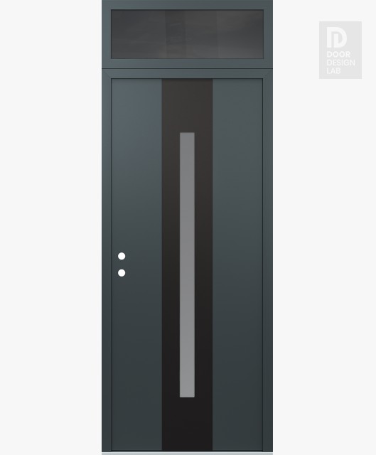 Modern Steel Front Door DIAMOND A2 36" X 96" ANTHRACITE/ANTHRACITE FROSTED GLASS PANEL BLACK RHI WITH TRANSOM MIRRORED GLASS
