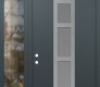 Modern Steel Front Door DIAMOND A10 50" X 96" ANTHRACITE/ANTHRACITE FROSTED GLASS PANEL STAINLESS STEEL RHI WITH SIDELITE AND TRANSOM CLEAR GLASS