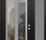 Modern Steel Front Door Diamond C14 50" x 96" black/black clear Glass Panel stainless steel LHI with Sidelite and Transom frosted Glass