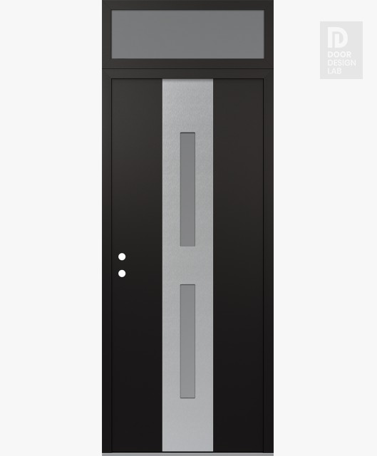Modern Steel Front Door DIAMOND A6 36" X 96" BLACK/WHITE FROSTED GLASS PANEL STAINLESS STEEL RHI WITH TRANSOM FROSTED GLASS