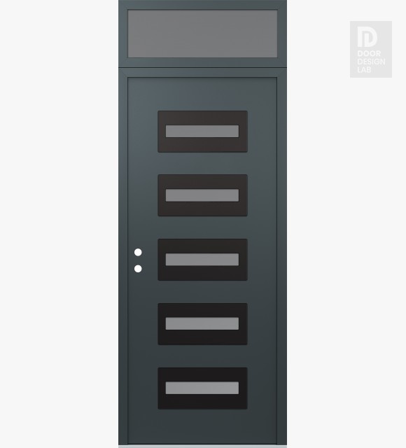 Modern Steel Front Door Diamond D4 36" x 96" anthracite/anthracite frosted Glass Panel black RHI with Transom frosted Glass