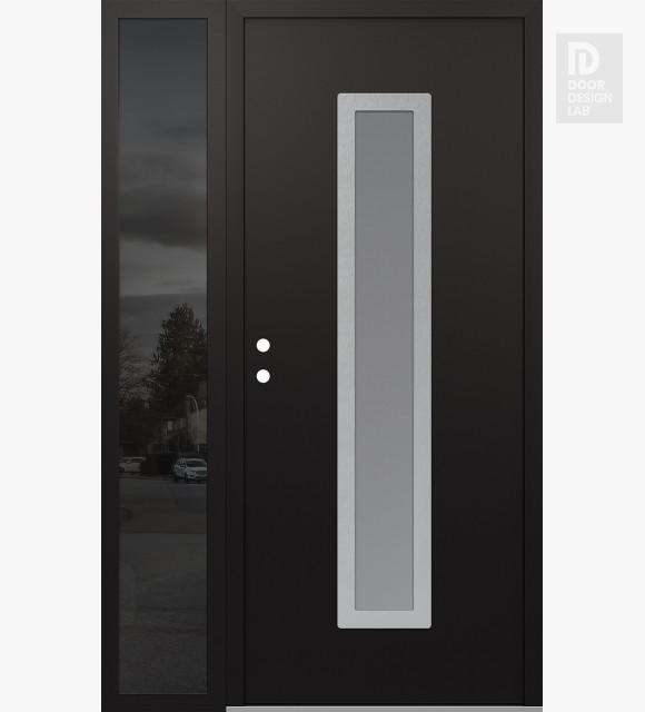 Modern Steel Front Door DIAMOND A11 48" X 80" BLACK/WHITE FROSTED GLASS PANEL STAINLESS STEEL RHI WITH SIDELITE MIRRORED GLASS