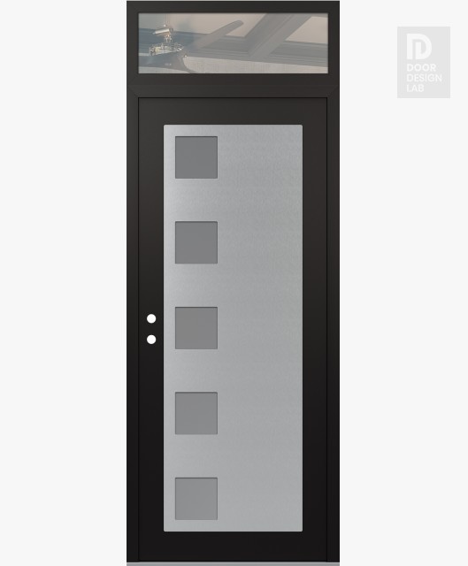 Modern Steel Front Door Diamond C5 36" x 96" black/white frosted Glass Panel stainless steel RHI with Transom clear Glass