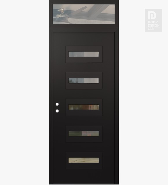 Modern Steel Front Door Diamond D4 36" x 96" black/black clear Glass Panel black RHI with Transom clear Glass