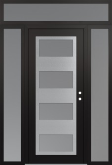 Diamond C2 60" x 96" black/white frosted Glass Panel stainless steel LHI with 2 Sidelites and Transom frosted Glass