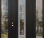 Modern Steel Front Door DIAMOND A9 60" X 96" BLACK/BLACK CLEAR GLASS PANEL STAINLESS STEEL RHI WITH 2 SIDELITES AND TRANSOM CLEAR GLASS