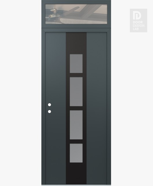 Modern Steel Front Door DIAMOND A10 36" X 96" ANTHRACITE/ANTHRACITE FROSTED GLASS PANEL BLACK RHI WITH TRANSOM CLEAR GLASS