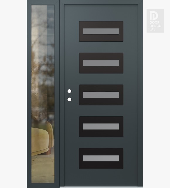 Modern Steel Front Door Diamond D4 50" x 80" anthracite/anthracite frosted Glass Panel black RHI with Sidelite clear Glass