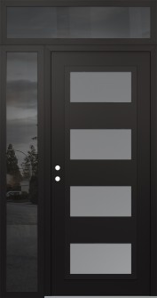 Diamond C2 50" x 96" black/white frosted Glass Panel black RHI with Sidelite and Transom mirrored Glass
