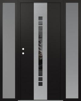 DIAMOND A4 64" X 80" BLACK/BLACK MIRRORED GLASS PANEL STAINLESS STEEL RHI WITH 2 SIDELITES FROSTED GLASS