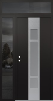 DIAMOND A9 50" X 96" BLACK/WHITE FROSTED GLASS PANEL STAINLESS STEEL RHI WITH SIDELITE AND TRANSOM MIRRORED GLASS