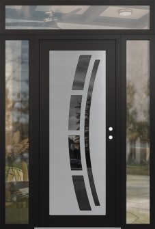 Diamond C12 60" x 96" black/black mirrored Glass Panel stainless steel LHI with 2 Sidelites and Transom clear Glass