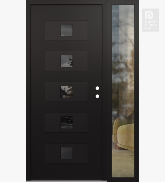 Modern Steel Front Door Diamond D8 50" x 80" black/black mirrored Glass Panel black LHI with Sidelite clear Glass