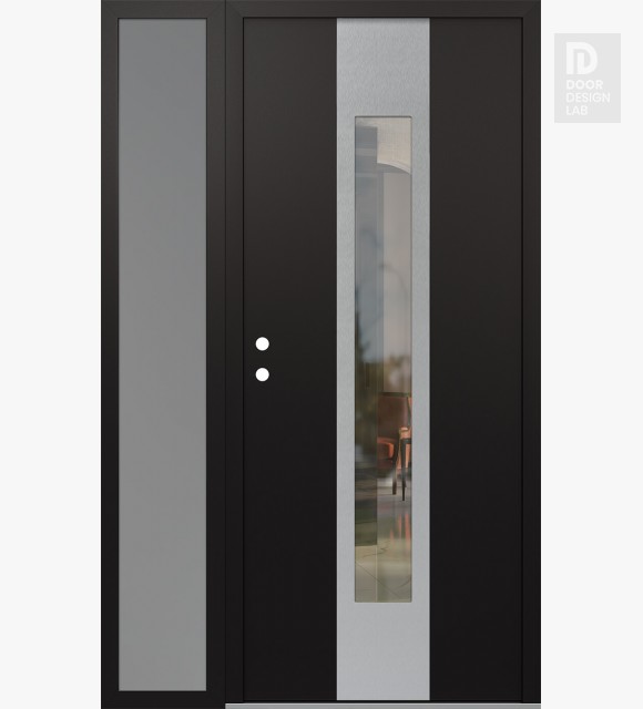 Modern Steel Front Door DIAMOND A1 52" X 80" BLACK/BLACK CLEAR GLASS PANEL STAINLESS STEEL RHI WITH SIDELITE FROSTED GLASS