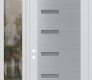 Modern Steel Front Door Diamond C8 50" x 96" white/white frosted Glass Panel stainless steel RHI with Sidelite and Transom clear Glass