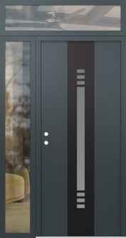 DIAMOND A5 48" X 96" ANTHRACITE/ANTHRACITE FROSTED GLASS PANEL BLACK RHI WITH SIDELITE AND TRANSOM CLEAR GLASS