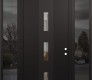 Modern Steel Front Door DIAMOND A7 64" X 96" BLACK/BLACK CLEAR GLASS PANEL BLACK LHI WITH 2 SIDELITES AND TRANSOM MIRRORED GLASS