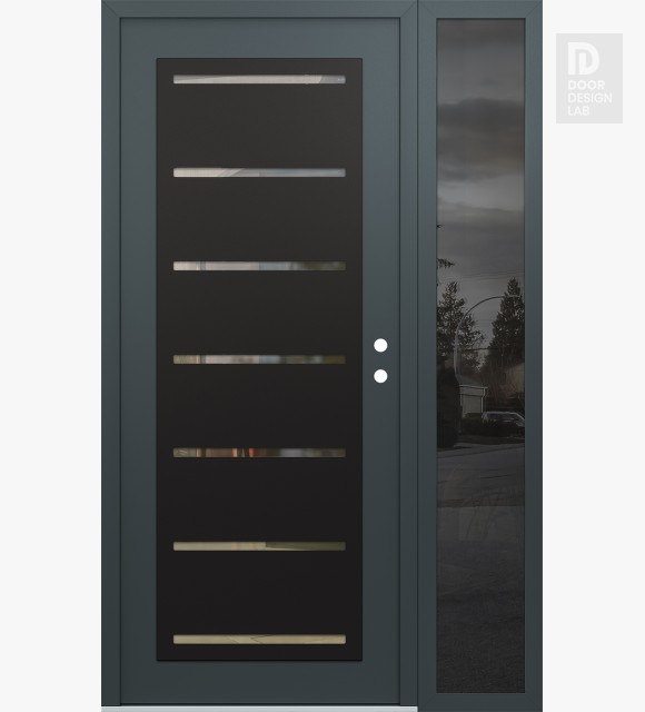 Modern Steel Front Door Diamond C11 52" x 80" anthracite/anthracite clear Glass Panel black LHI with Sidelite mirrored Glass