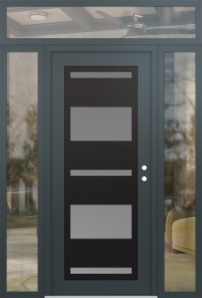 Diamond C10 68" x 96" anthracite/anthracite frosted Glass Panel black LHI with 2 Sidelites and Transom clear Glass