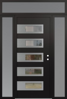 Diamond D3 68" x 96" black/black clear Glass Panel stainless steel LHI with 2 Sidelites and Transom frosted Glass