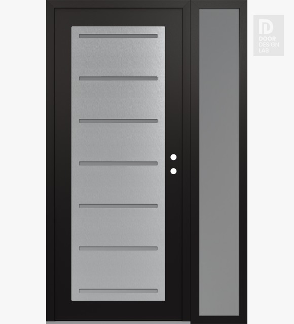 Modern Steel Front Door Diamond C11 48" x 80" black/white frosted Glass Panel stainless steel LHI with Sidelite frosted Glass