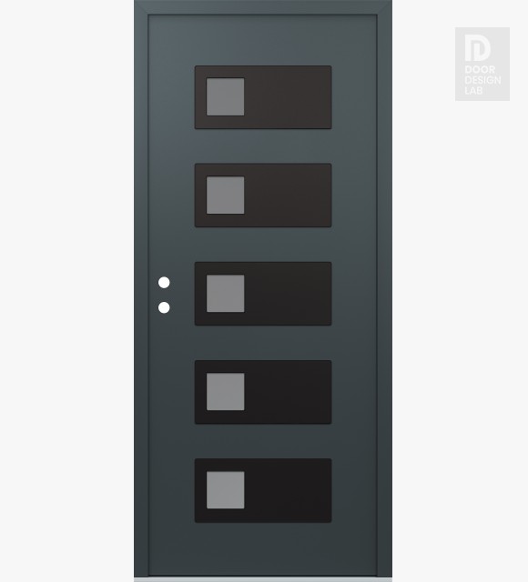 Modern Steel Front Door Diamond D2 36" x 80" anthracite/anthracite frosted Glass Panel black RHI