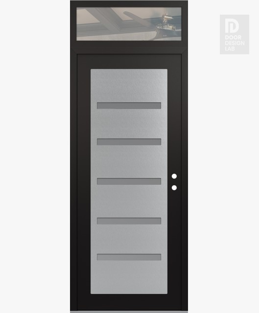 Modern Steel Front Door Diamond C7 36" x 96" black/white frosted Glass Panel stainless steel LHI with Transom clear Glass