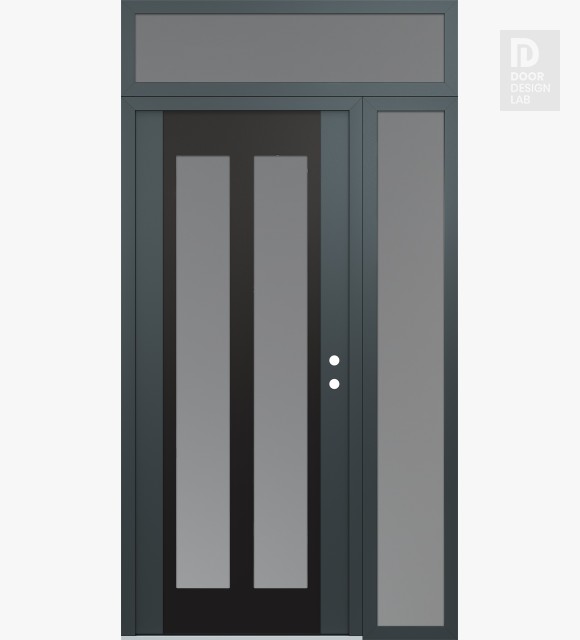 Modern Steel Front Door Diamond C14 52" x 96" anthracite/anthracite frosted Glass Panel black LHI with Sidelite and Transom frosted Glass
