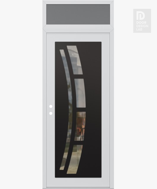 Modern Steel Front Door Diamond C12 36" x 96" white/white clear Glass Panel black RHI with Transom frosted Glass