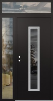 DIAMOND A11 48" X 96" BLACK/BLACK MIRRORED GLASS PANEL STAINLESS STEEL RHI WITH SIDELITE AND TRANSOM CLEAR GLASS