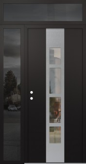 DIAMOND A10 50" X 96" BLACK/BLACK CLEAR GLASS PANEL STAINLESS STEEL RHI WITH SIDELITE AND TRANSOM MIRRORED GLASS