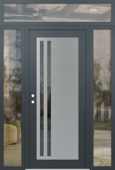 Diamond C6 68" x 96" anthracite/anthracite mirrored Glass Panel stainless steel RHI with 2 Sidelites and Transom clear Glass